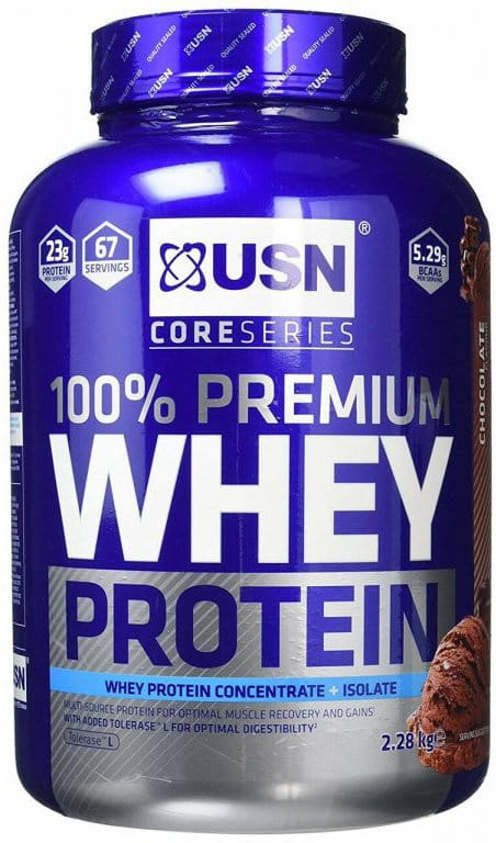 Prōṭina gum̐ṛō USN 100% Whey Protein Premium čokoláda 2.28kg